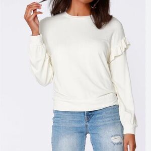 LOFT Off-White Ruffle Sweatshirt